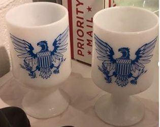 American Eagle, Vintage MCM White Milk Glass, Footed Mug, with Handle, Patriotic VINTAGE 