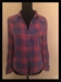 Pink and Blue Checked or Plaid Blouse by Mudd, Size Medium, Long Sleeves Free Shipping - 